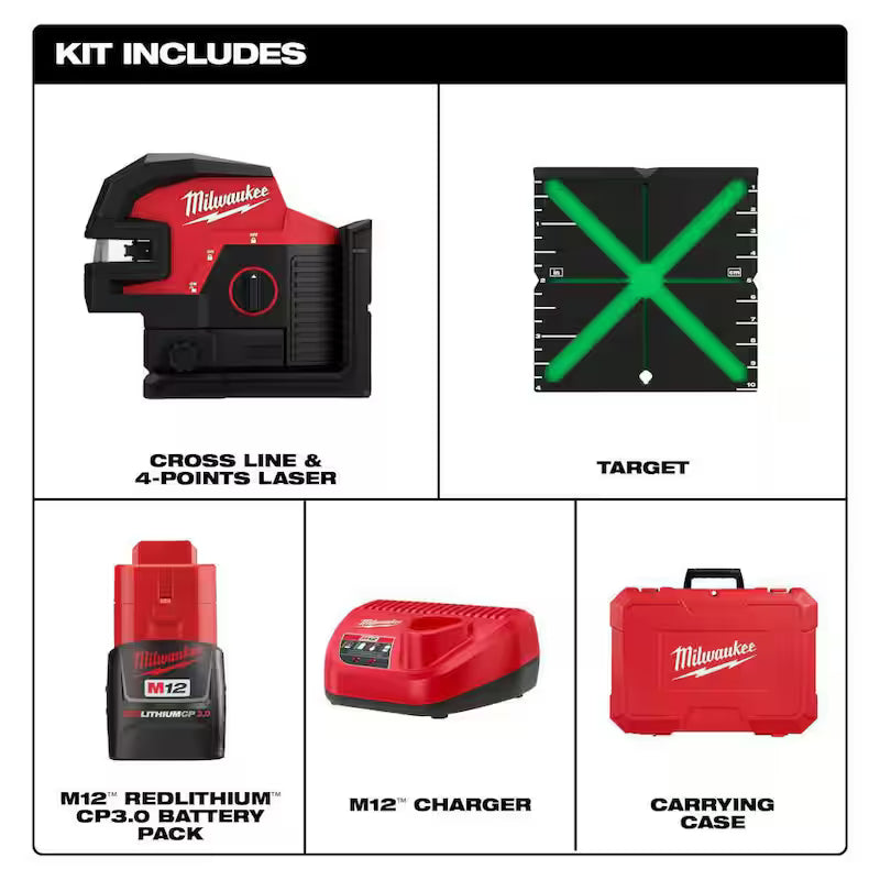 12-Volt Cordless Green Cross Line Laser Kit with Laser Distance Meter Q51230