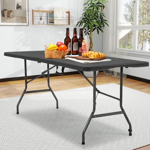 White 6 FT Plastic Folding Table with Carrying Handle W3882