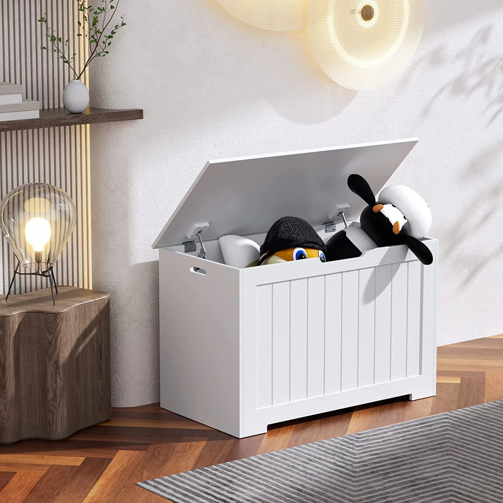 White Wooden Toy Box Storage Chest with Flip-top Lid H295