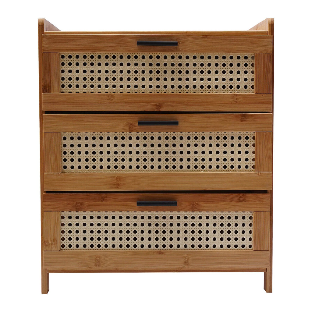 Bamboo Wood 3 Sliding Drawers Nightstand C6295