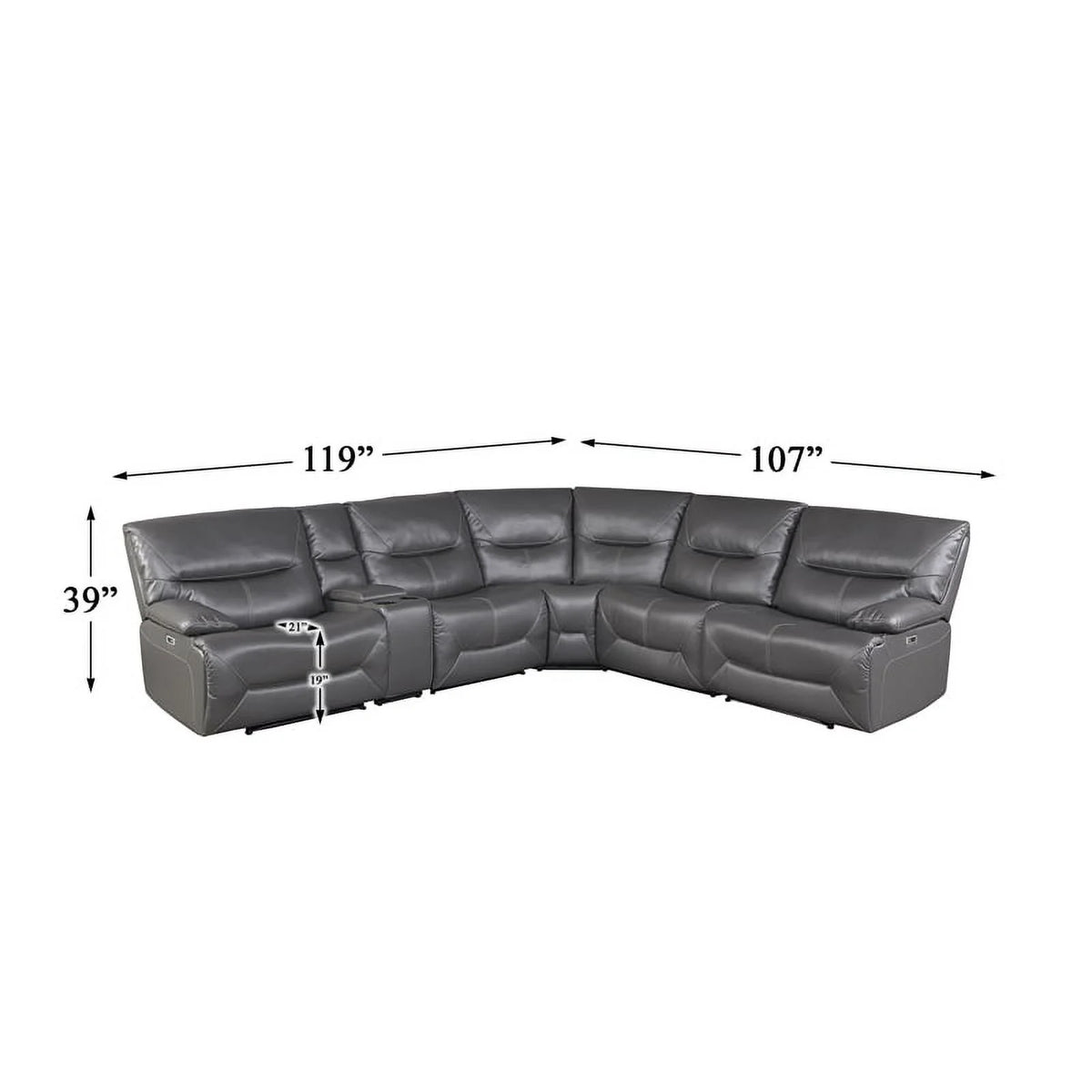 Gray 6 Piece Faux Leather Power Reclining Sectional Q3000