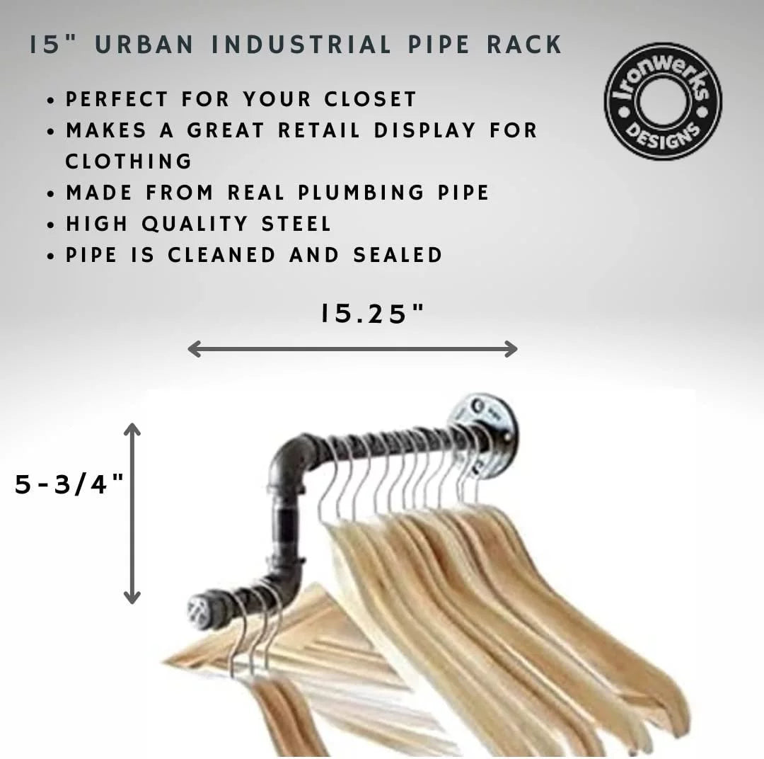15" Black Iron Pipe Wall Rack Z521