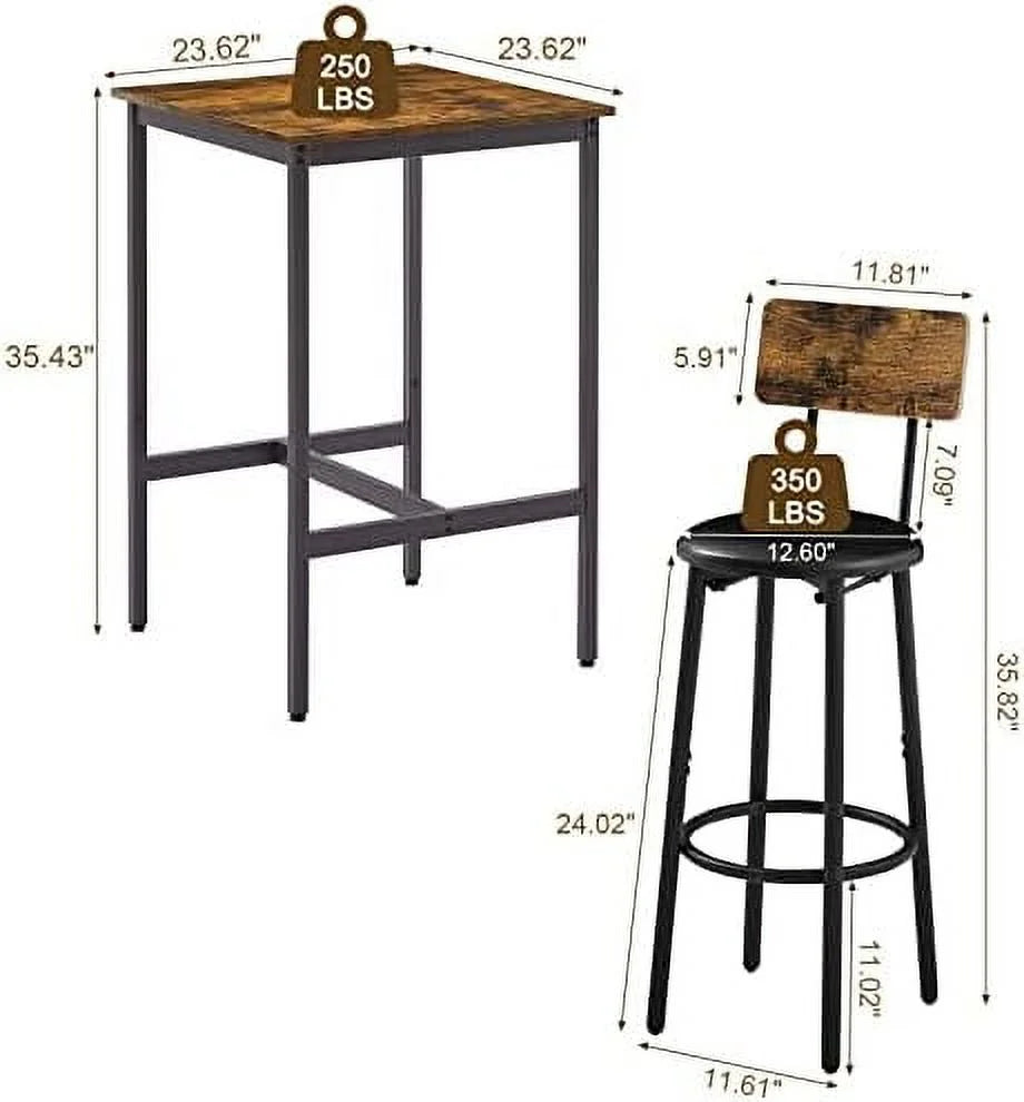 3-Piece Round Bistro Pub Dining Table and Chairs Set B3785