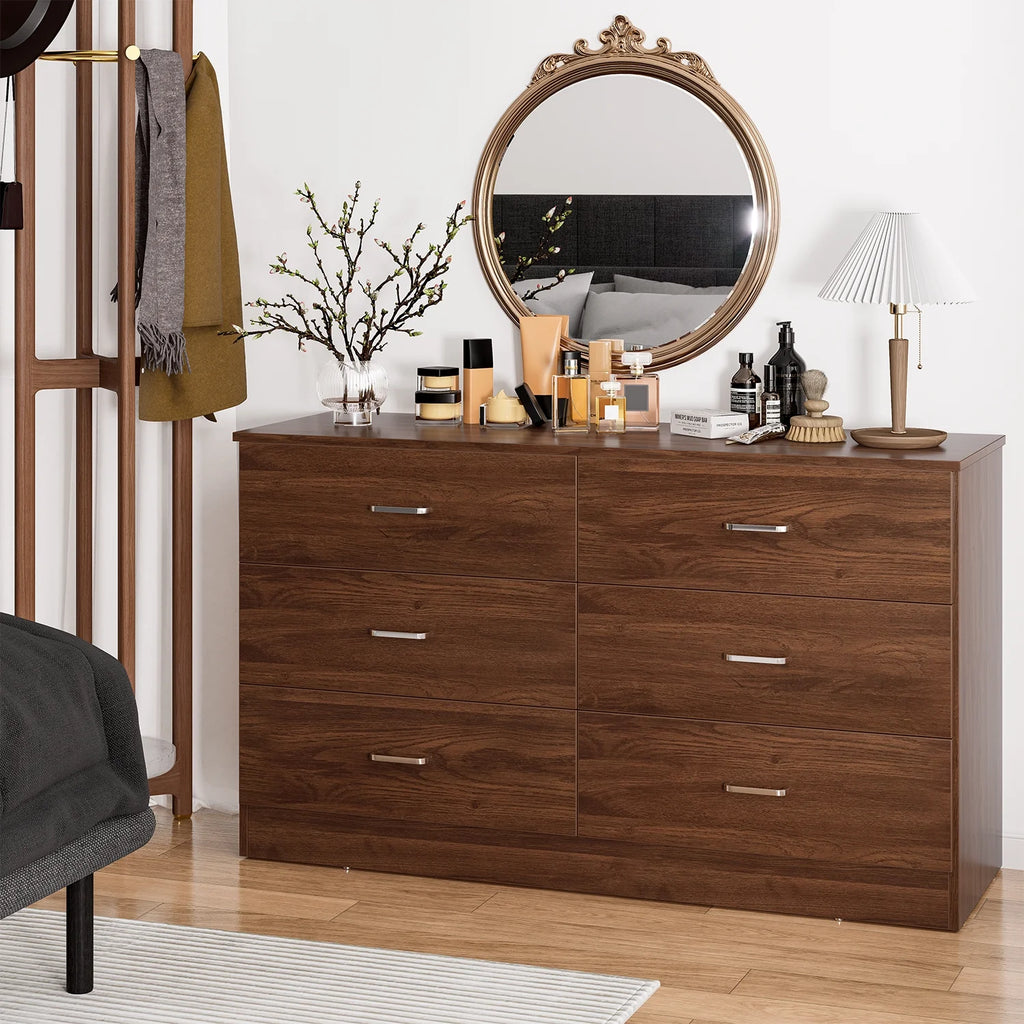 Black 6 Drawer Wood Double Dresser Q53941