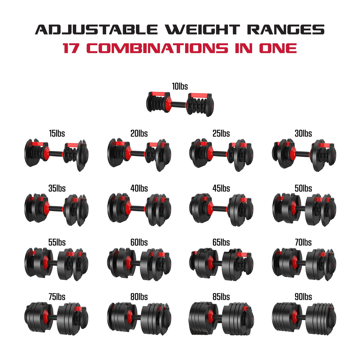 Adjustable Dumbbell 10-90 lbs Black Single H607300