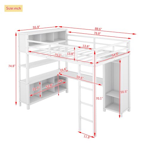 Black Full Size Metal Loft Bed with Wardrobe and L-Shaped Desk N8982