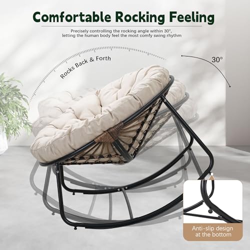 Oversized Wicker Rocking Chair with Beige Cushion R571