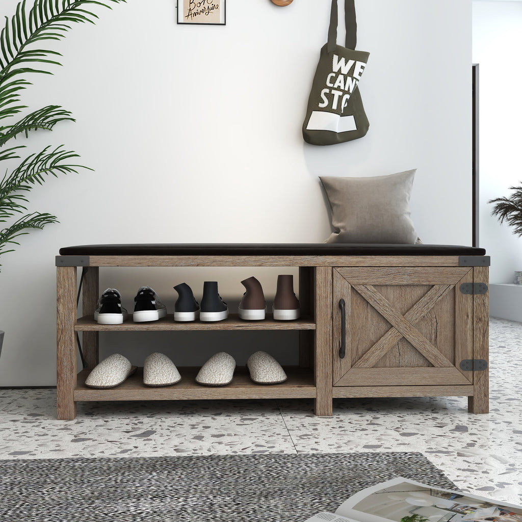 Light Brown 2-Tier Shoe Storage Bench with Cushion Seat C774864