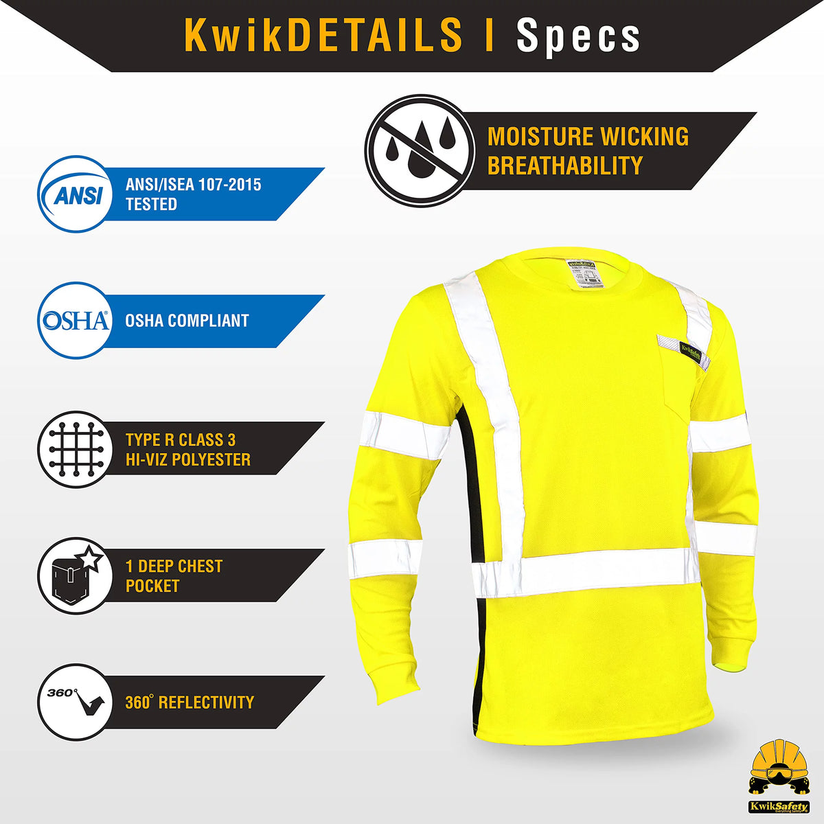 Long Sleeve Safety Shirt with Pocket & Reflective Tape Yellow Small G97905