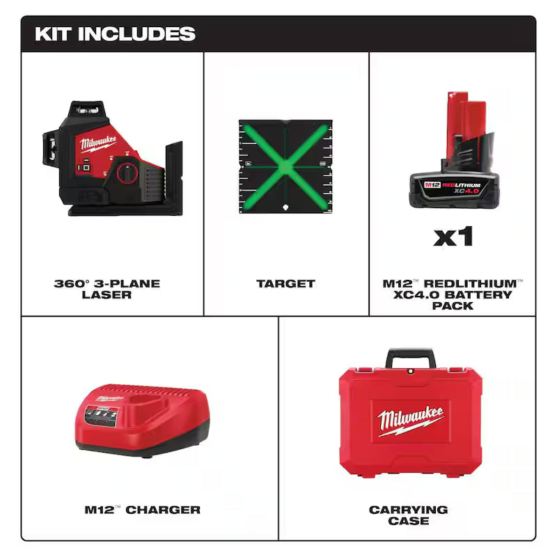 12-Volt Cordless Green 3-Plane Laser Level Kit O229425