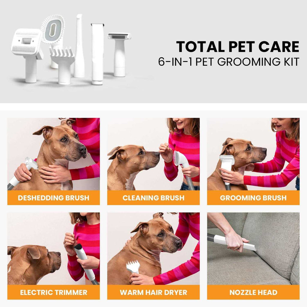 3-in-1 Pet Grooming Kit Vacuum Suction Dryer Clipper 6 Tools 4L U3211