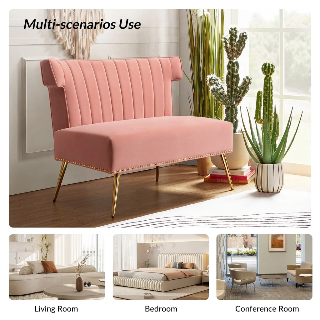 46" Velvet Tufted Loveseat with Metal Legs K45529