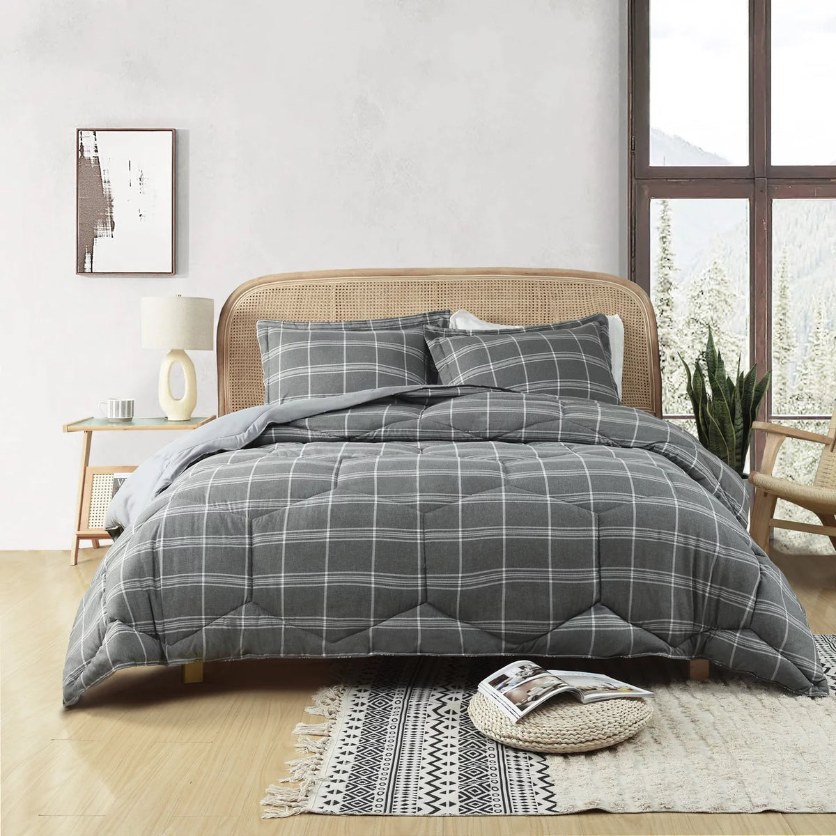 Reversible Check Pattern Comforter Set Queen N985548