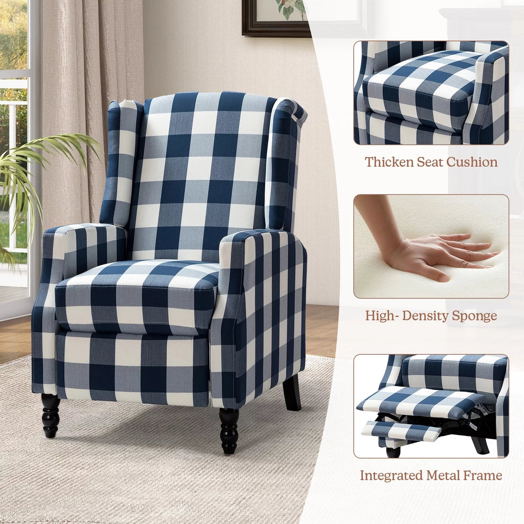 Set of 2 Plaid Fabric Recliners H3677