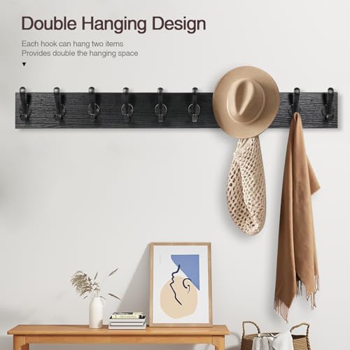 Rustic Wall Mount Coat Rack with 10 Hooks M73127