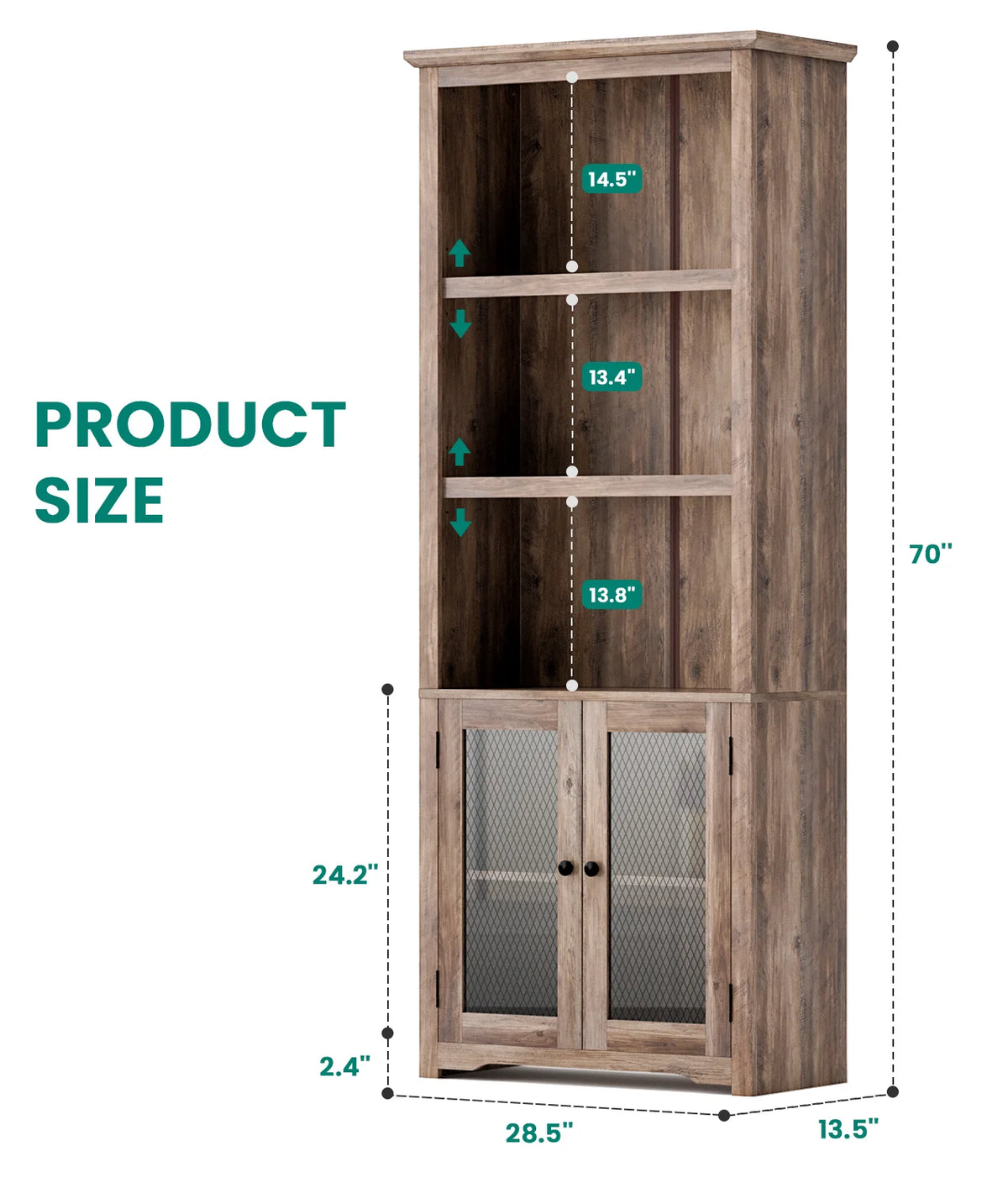 70" Tall 5-Shelf Bookshelf with Doors P489641