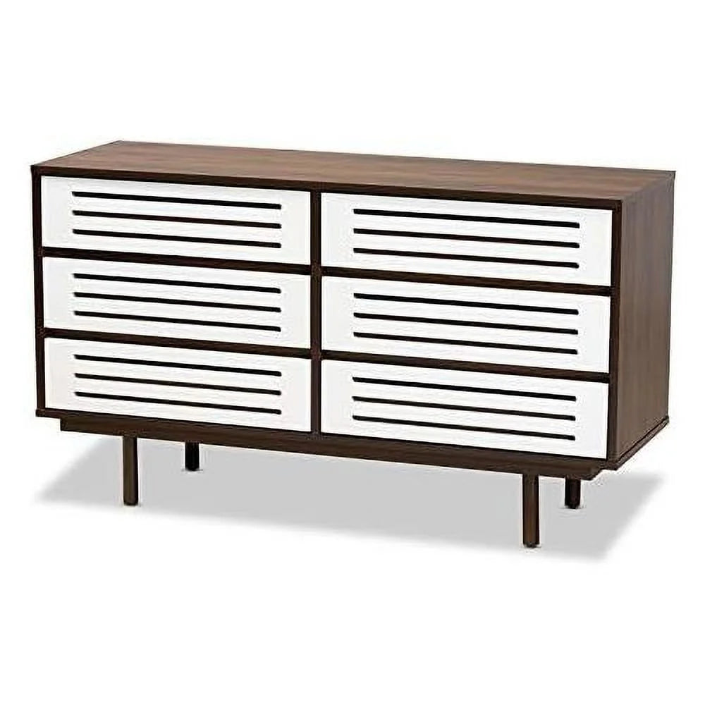 White and Walnut Brown 6-Drawer Wood Dresser S40484