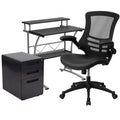 Black Computer Desk, Ergonomic Mesh Office Chair and Locking Mobile Filing Cabinet G33142