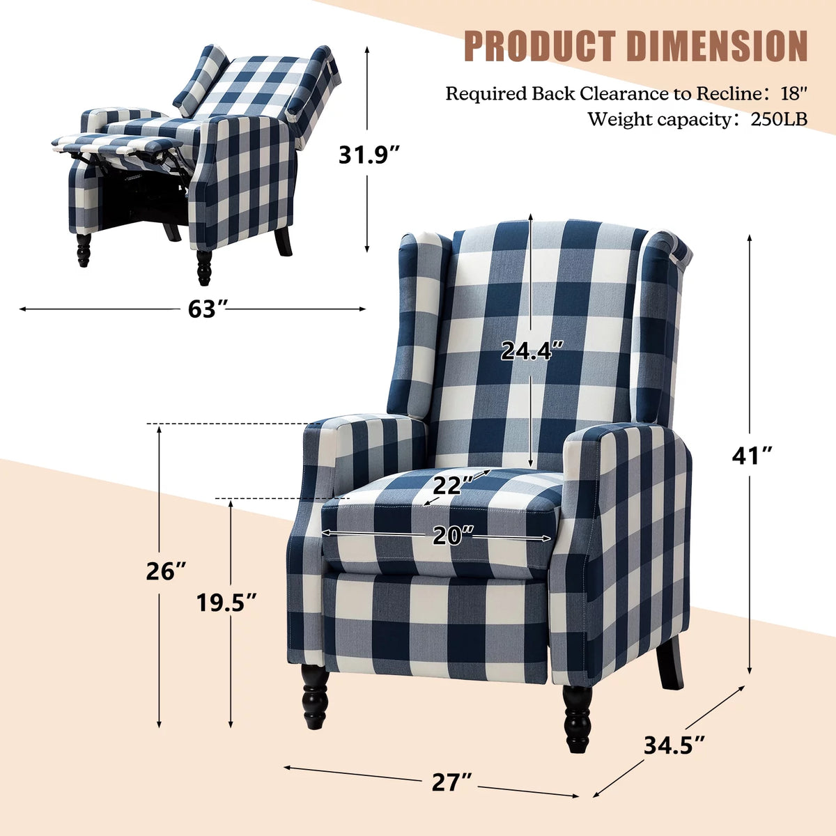 Set of 2 Plaid Fabric Recliners H3677