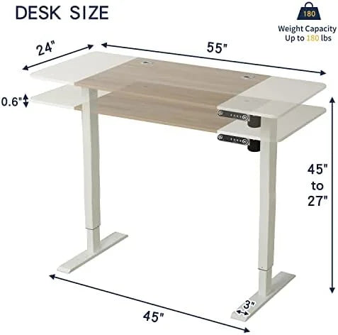 Electric Standing Desk 55 x 30 Inches Height Adjustable with 4 Memory Settings Black Frame N85307