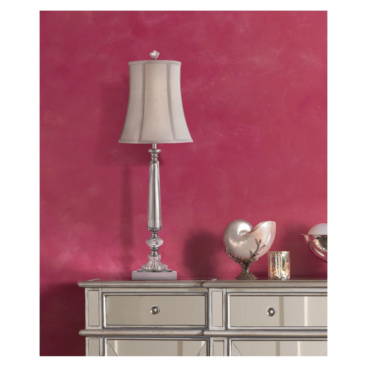 Traditional Buffet Table Lamp 32" Tall Clear Crystal Taupe Bell Shade C75242