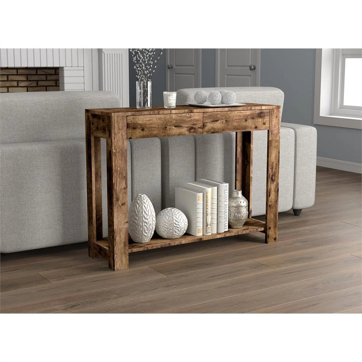 40"L 2-Drawers 1-Shelf Brown Reclaimed Wood Console Table C776315