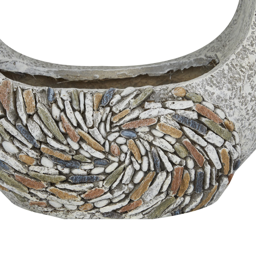 Gray Fiberglass Planter with Stone Mosaic Design G883664