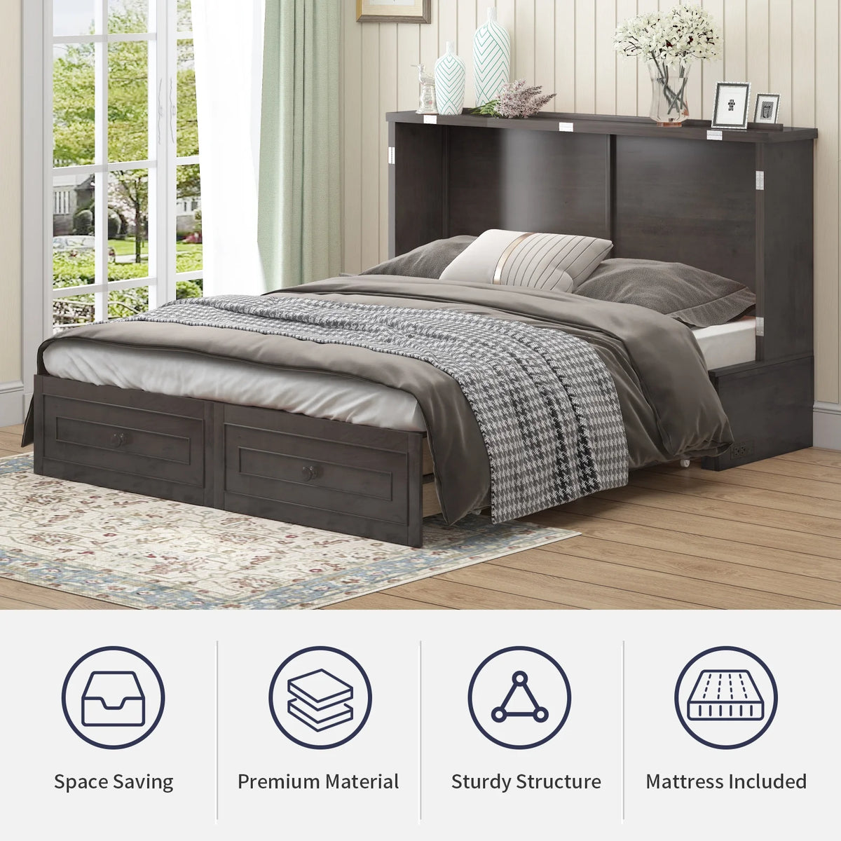 Queen Size Murphy Bed Cabinet with Storage Drawer B500361