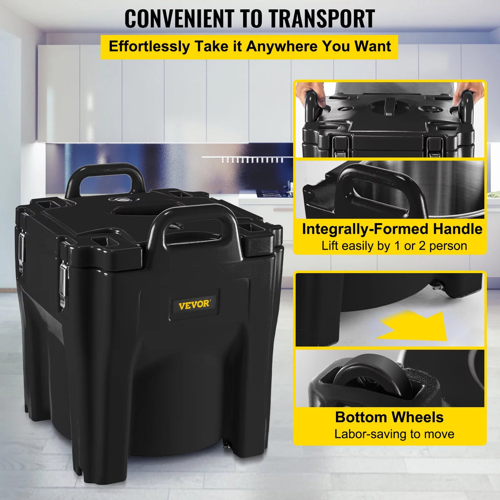 Black 32Qt Insulated Stackable Food Carrier with Stainless Steel Barrel P758