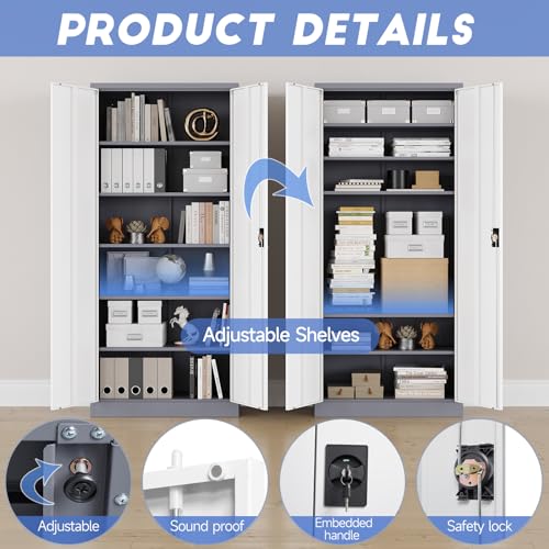 Black Gray Metal Storage Cabinet with Lock S929361