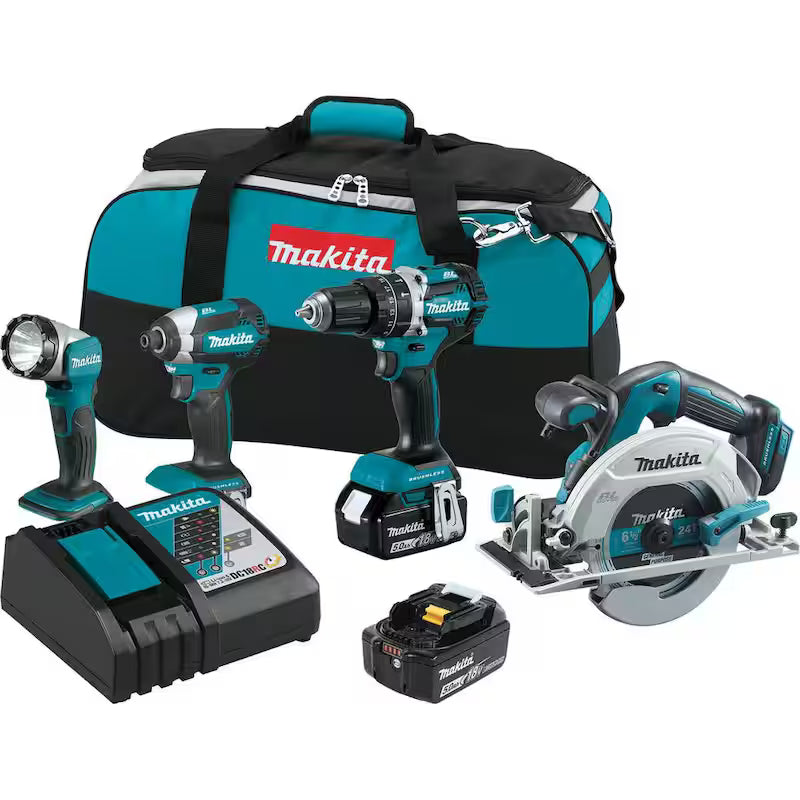 18V Cordless Combo Kit Hammer Drill Impact Driver Circular Saw Flashlight Z145423