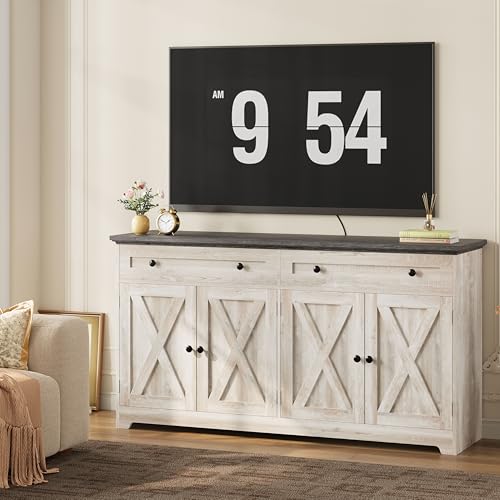 Natural Wood Buffet Cabinet with Drawers and Doors A144411