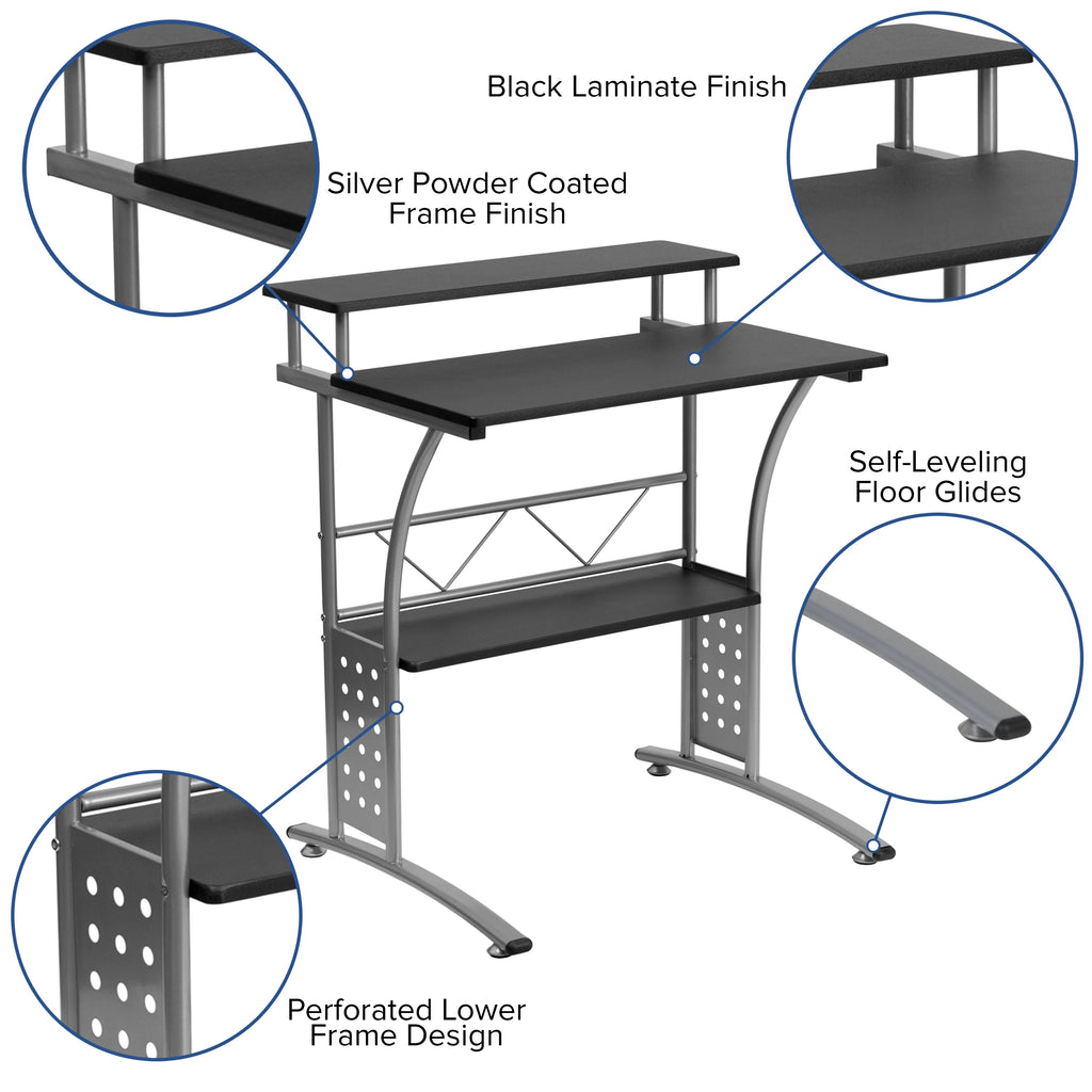 Black Computer Desk, Ergonomic Mesh Office Chair and Locking Mobile Filing Cabinet G33142