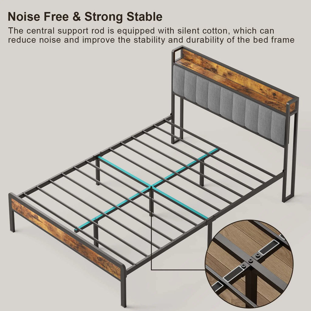 King Bed Frame with Storage Headboard N1593