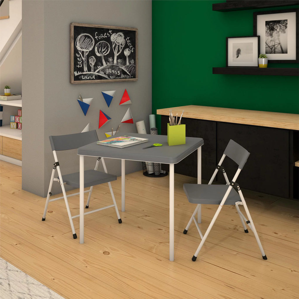 Kid's Activity Set with Folding Chairs, 3-Piece Set, Gray & White S490