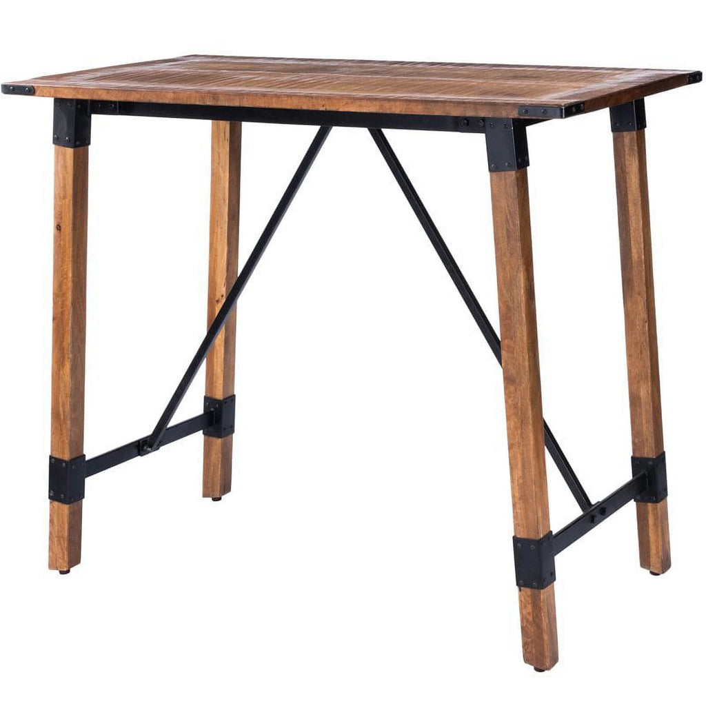 Industrial Wood and Metal Pub Table in Beige P911196