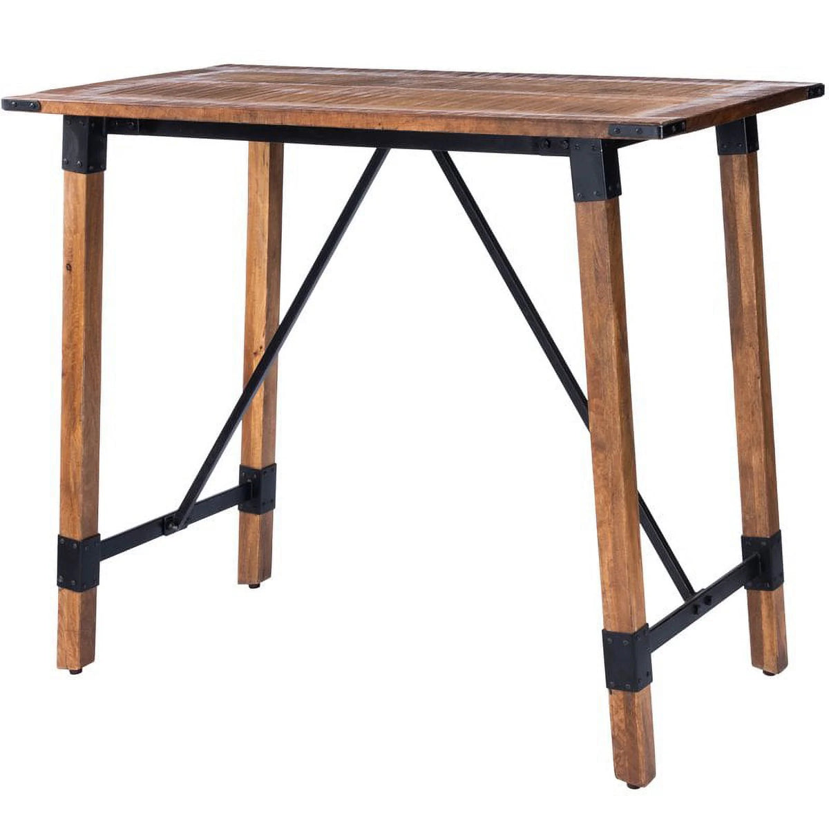 Industrial Wood and Metal Pub Table in Beige P911196