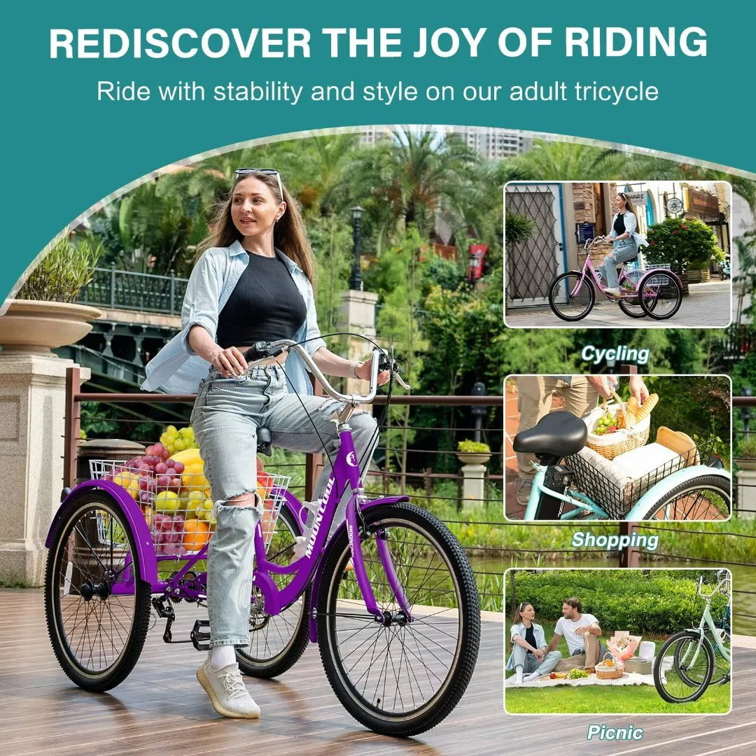 Adult Tricycle 24inch Adjustable Seat with Bell Brake System and Basket P103