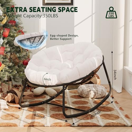 Oversized Wicker Rocking Chair with Beige Cushion R571