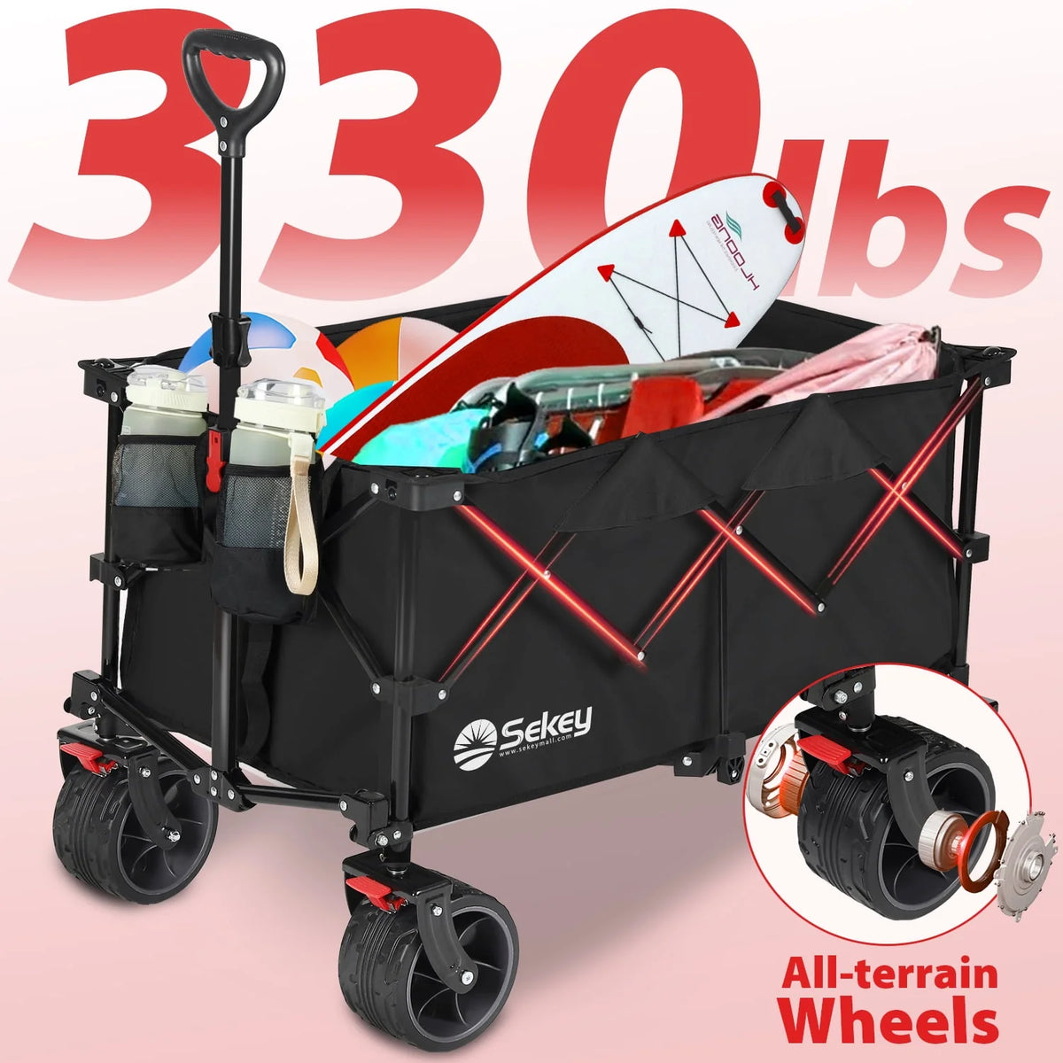 200L Heavy Duty Foldable Wagon with All-Terrain Wheels, Black P454