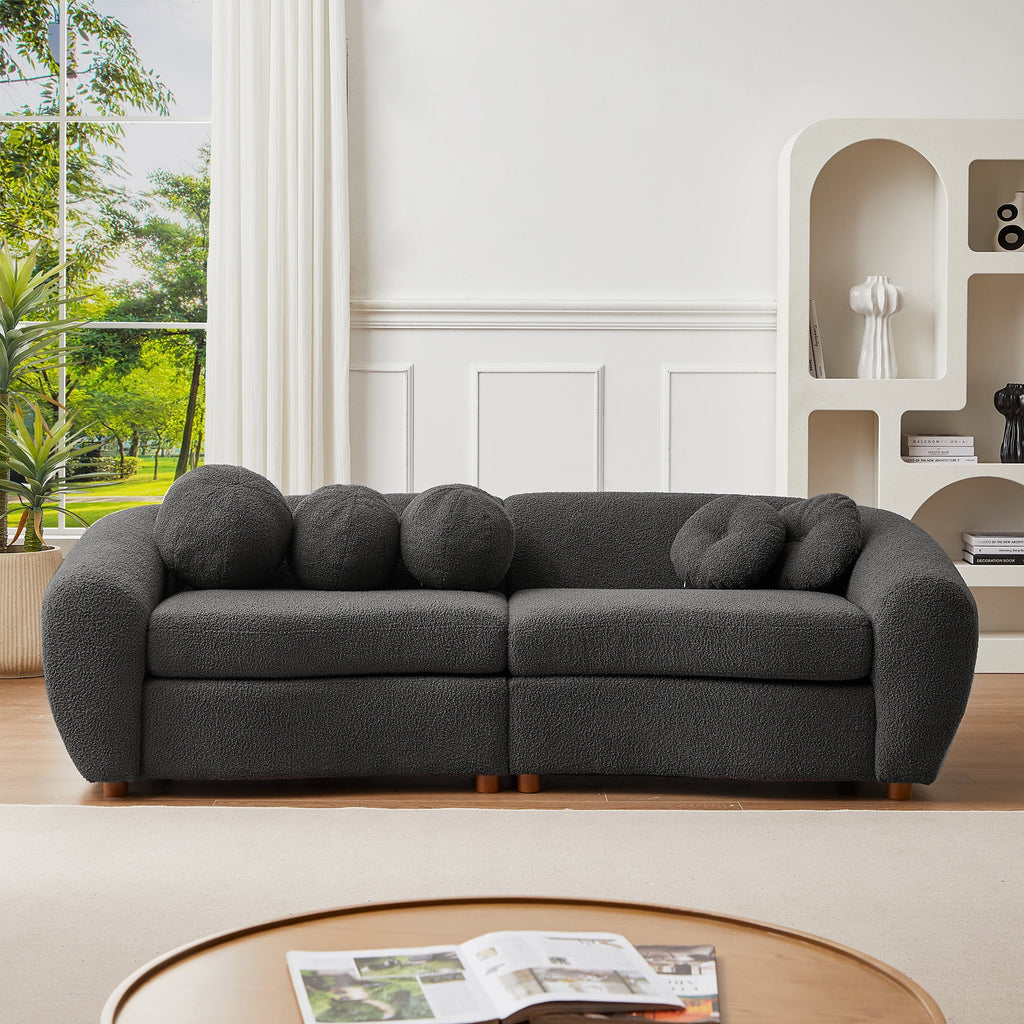 87.7" Gray Teddy Upholstered 3 Seater Sofa with 5 Pillows A700