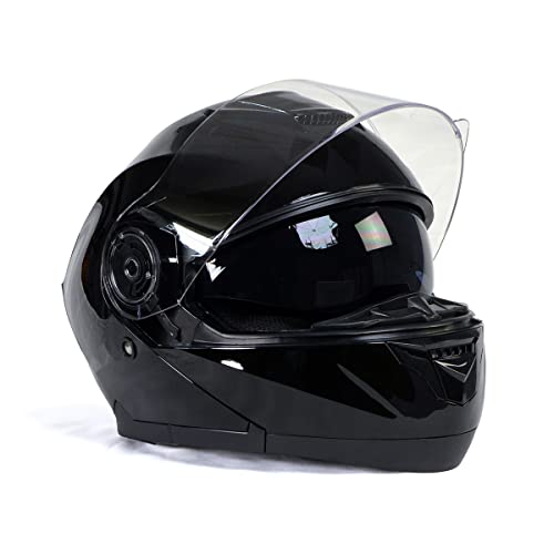 Gloss Black Modular Motorcycle Helmet with Drop Down Visor XX-Large L9597