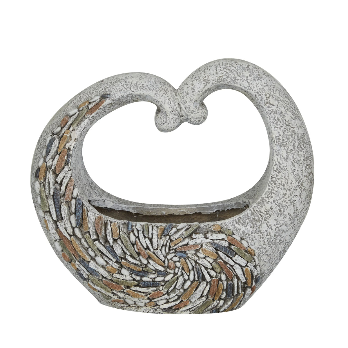Gray Fiberglass Planter with Stone Mosaic Design G883664