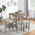 5 Piece Solid Wood Dining Table Set with 4 Upholstered Stools C8019