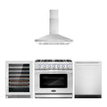 36 Gas Range, Wall Mount Range Hood, Dishwasher and Wine Cooler D545