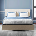 Beige Upholstered Platform Bed Frame with Headboard and Drawers D4237