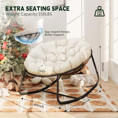 Oversized Wicker Rocking Chair with Beige Cushion R571