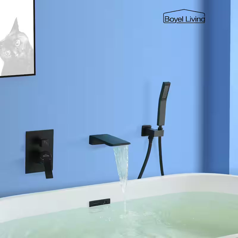 Wall Mount Roman Tub Faucet with Hand Shower Matte Black E97677
