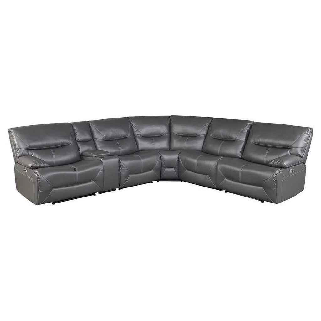 Gray 6 Piece Faux Leather Power Reclining Sectional Q3000