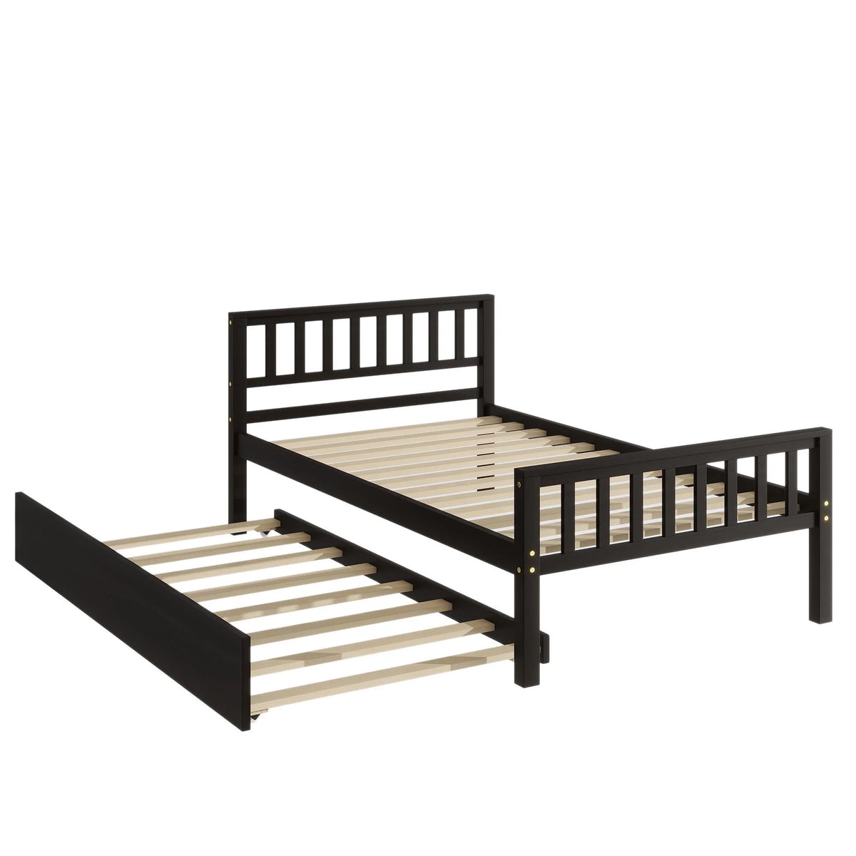 Twin Size Wood Platform Bed with Trundle and Headboard T665